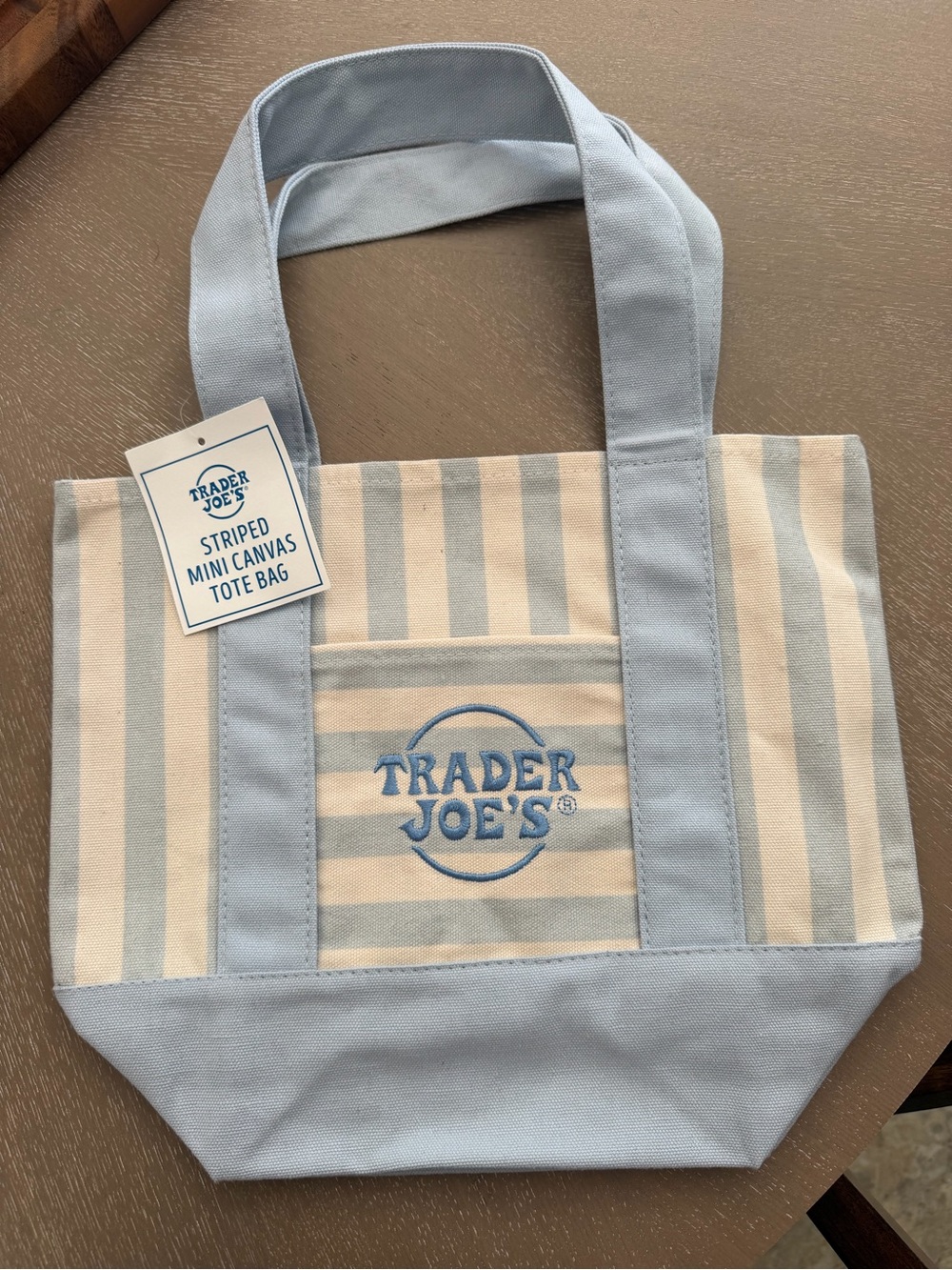 Trader Joe's Striped Mini Canvas Tote Bag - Light Blue & Cream